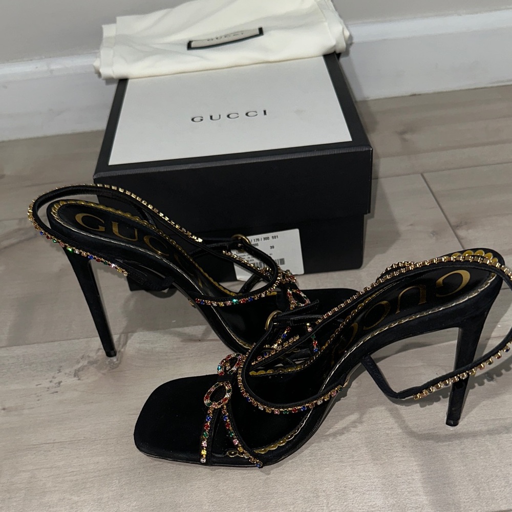 Gucci Black and Gold Embellished Heels - Picture 5 of 10